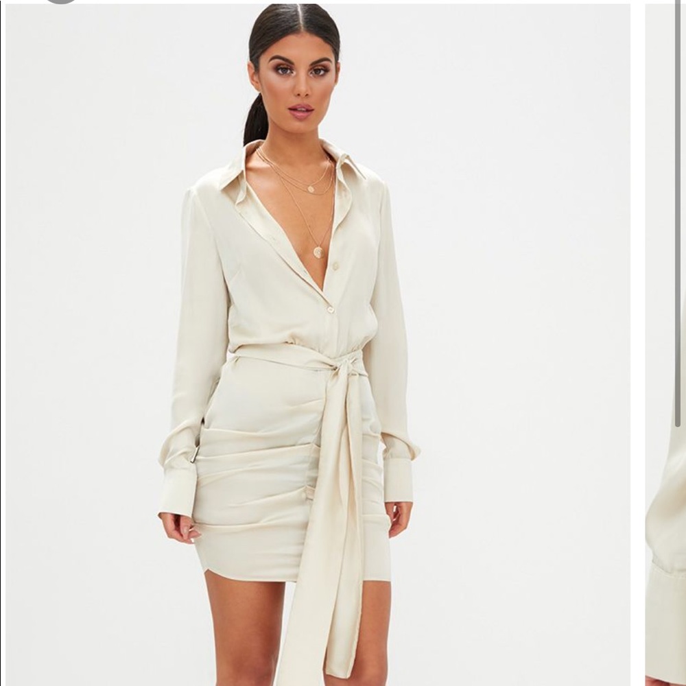 Pretty little thing champagne satin ruched dress